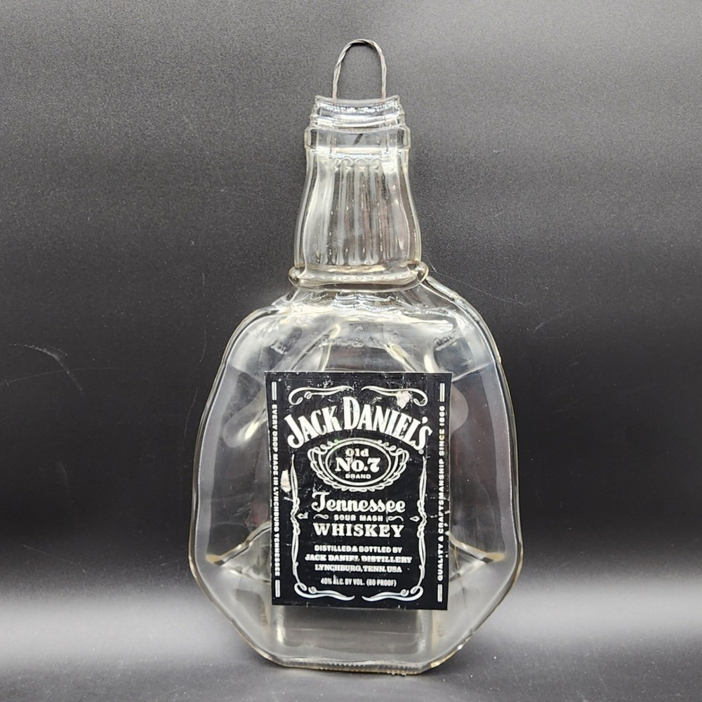 Jack Daniels Clear Slumped Glass Bottle Melted Tray Wall Art Barware Mancave